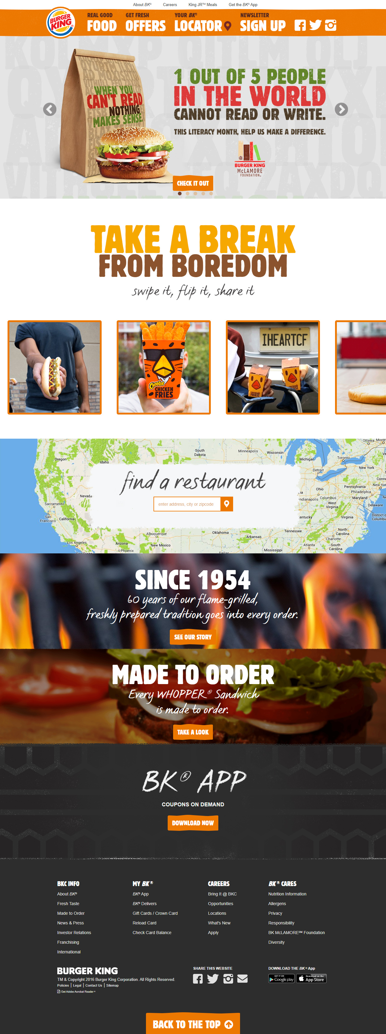 Burger King website in 2016