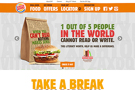 Burger King website in 2016